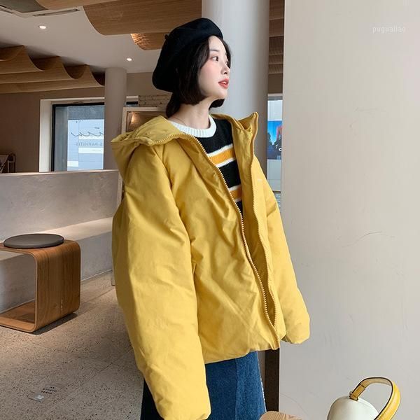 

winter 2020 new korean fashion loose show thin thickened hooded long sleeve cotton jacket woman1, Black