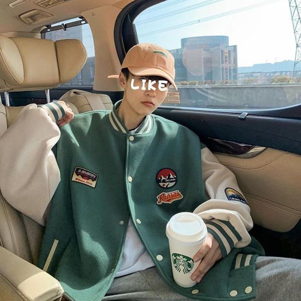 

oversized bomber men's coat 2021korean fashion spring hip-hop loose bf sports et preppy style casual baseball uniform, Black;brown