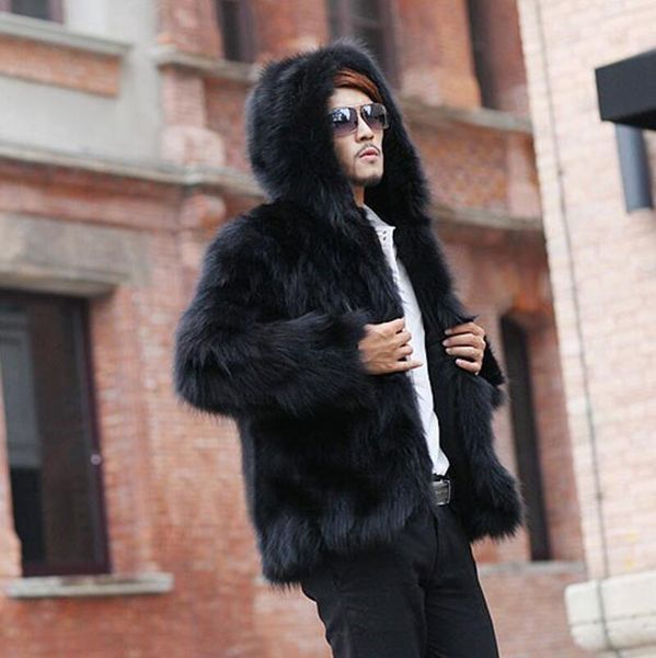 

new men's winter autumn hooded man-made fur jackets large size male casual warm faker fur casaco imitation overcoats k11821, Black