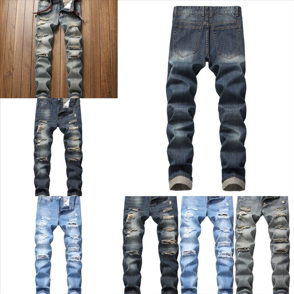 

eluxi pants men's brand size plus new white printed fashion men jeans elastic hole printing man regular jeans american flag, Black