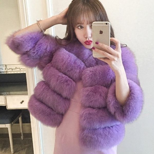 

hair female fox fur coat the fashion long sleeve cut into elegant winter plus size women's jackets nx48, Black
