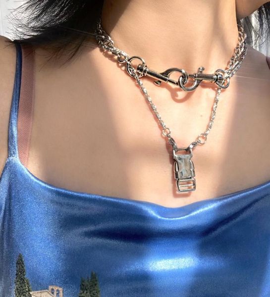 

chokers double layer lock chain necklace grunge punk 90s link silver color padlock pendant women aesthetic egirl jewelr, Golden;silver