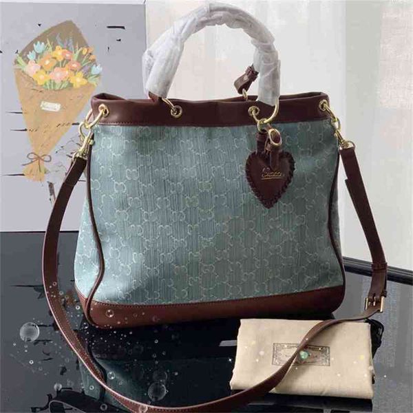 

autumn and winter new recommended vintage classic double printed denim portable messenger bag