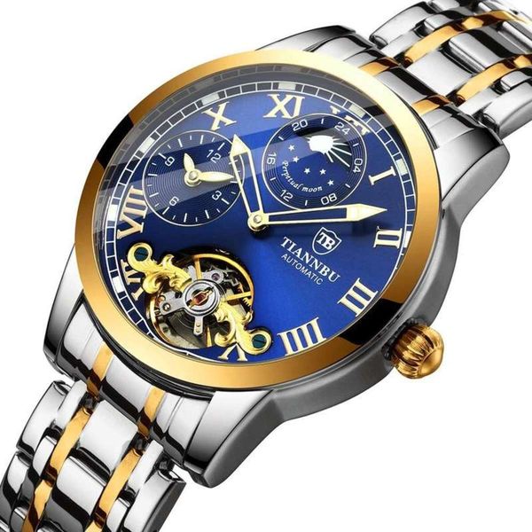 

original high grade mechanical watch men's automatic mechanical watch waterproof luminous butterfly double button, Slivery;brown