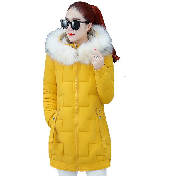 

medium length slim coats hooded winter down coat heavy jacket thick warm plus size cotton padded wadded parkas outwear, Black