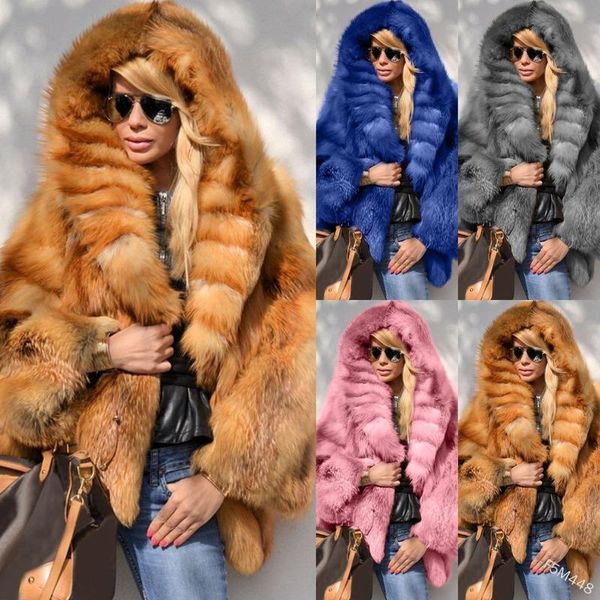 

lugentolo faux fur coat women plus size winter jacket fashion warm hooded full sleeve open stitch womens clothes, Black