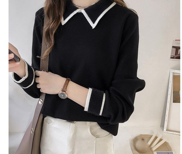 

2xl big size women girl winter full sleeve pullover crew neck knitted sweaters cute sweet basic knitwear big, White;black