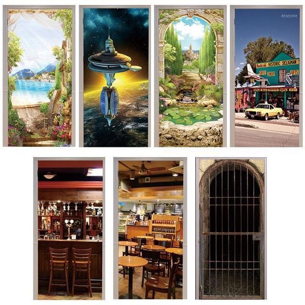 

3d door sticker arches flower seligman coffee gift shop animal cage restaurant space station cafe home decoration paste lakeside1