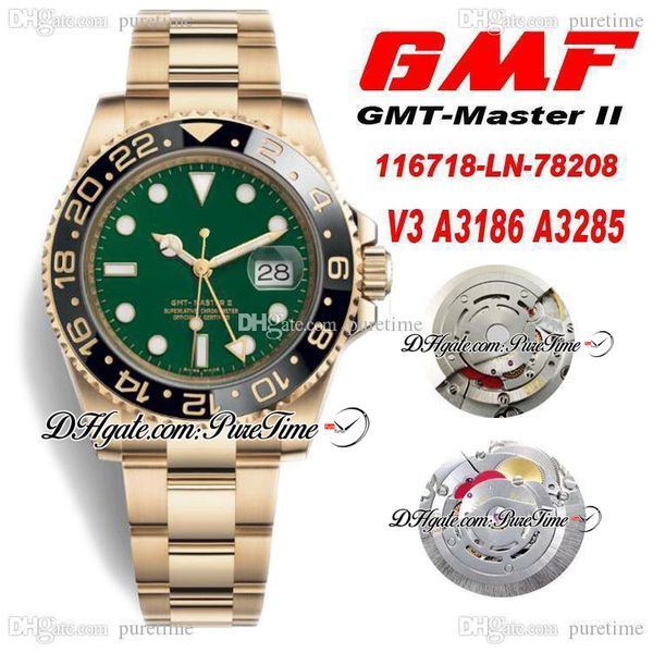 

gmf v3 gmt ii a3186 a3285 automatic chronograph mens watch 18k yellow gold black ceramic 904l steel bracelet 2021 edition puretime f6, Slivery;brown