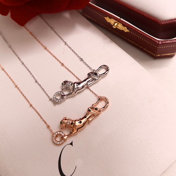 

famous brand c ladies necklace designer leopard 925 sterling silver diamond necklace leopard pendant shiny zircon necklace and original box