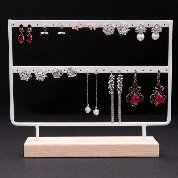 

new fashion black or black solid wood and wrought iron earrings display stand earrings display frame jewelry holder, Pink;blue