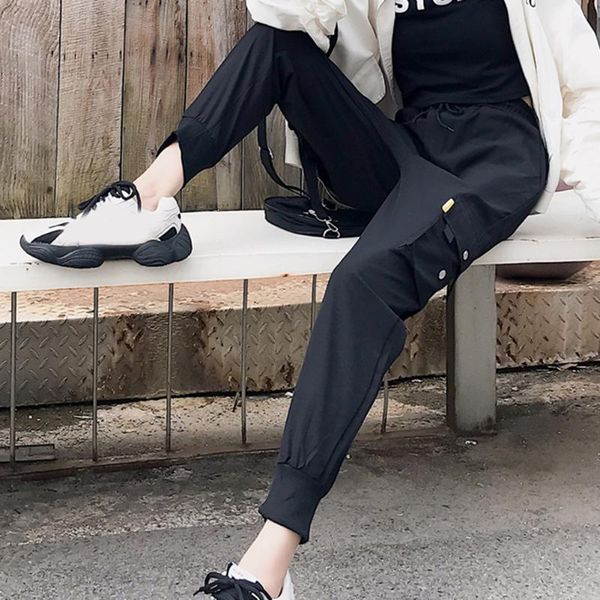 

women's pants & capris woman baggy sweatpants mid rise workout cargo loose joggers trousers hip hop streetwear fall autumn winter, Black;white