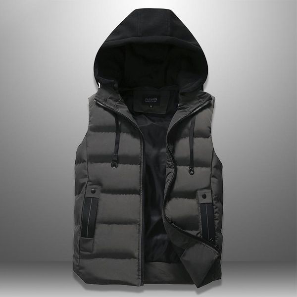 

men's casual hooded vest solid sleeveless jacket male thick warm waistcoat zipper pockets outerwear new 2020 autumn winter s-4xl, Black;white