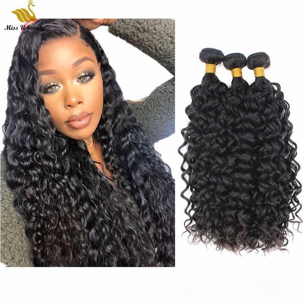 

wet and wavy water wave hair weft bundles hair virgin remy human hair weaves weft 10-30inch natural color double weft, Black