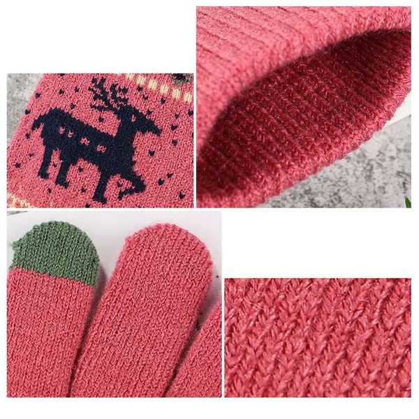 

women girls winter mittens touch screen gloves fashion korean style deer printing wool knitted warm soft full finge jllwww, Black