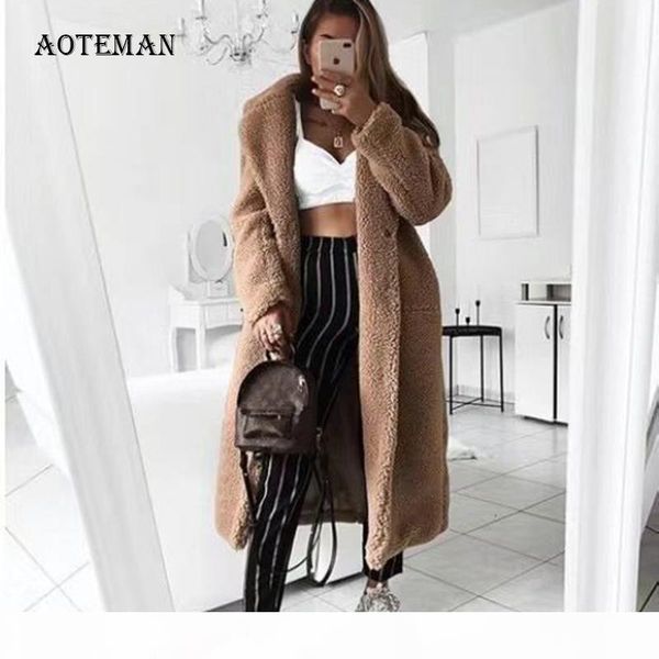 

autumn winter coat women 2019 casual loose solid long teddy coat female vintage plus size thick faux fur jackets coats white 5xl, Black