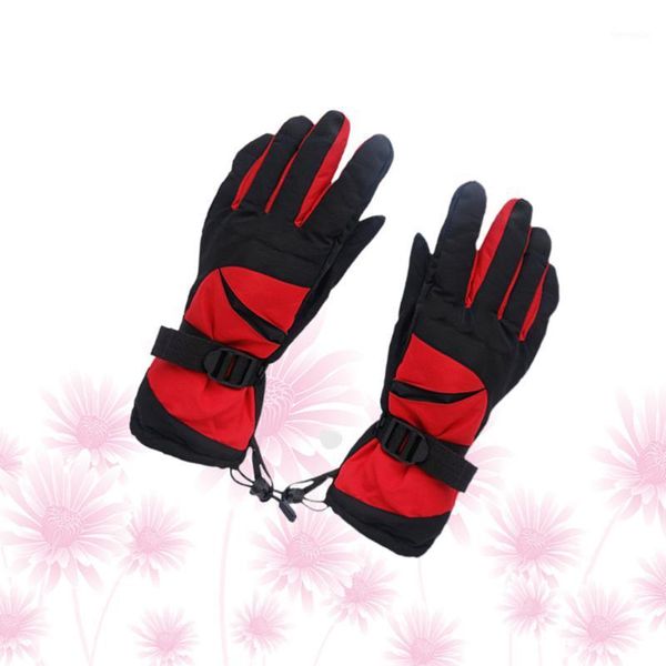 

1 pair of assorted colors skiing winter warm coldproof full finger anti-slip red1