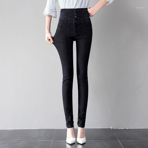 

woman skinny jeans with high waisted plus up slim stretch denim pants women's korean stretch trousers mom jeans black blue1, Blue