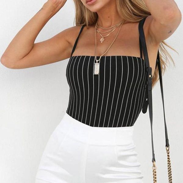 

women's jumpsuits & rompers women bodysuit stripe sleeveless camis jumpsuit leotard open back romper backless ropa mujer w#, Black;white