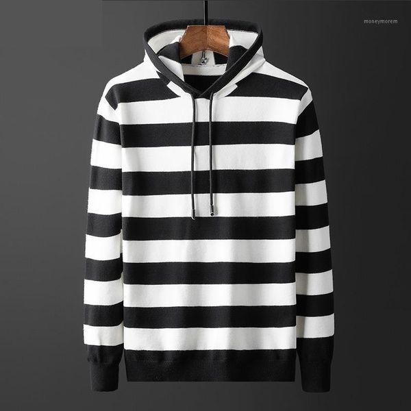 

men's sweaters spring autumn men loose fashion handsome student casual computer knitted pullovers striped sweater plus size mlxl2xl3xl4, White;black