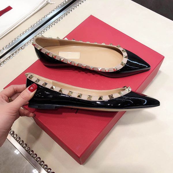 

luxury flat bottom women leather dress shoes designer black nude thick heel shoes 3cm rivet women loafers party size 35-42