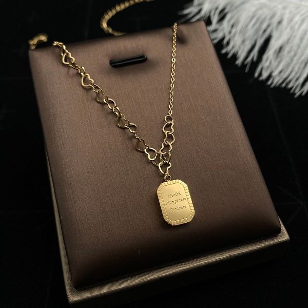 

retro classic english letter geometry square brand titanium steel versatile short clavicle chain accessories, Silver