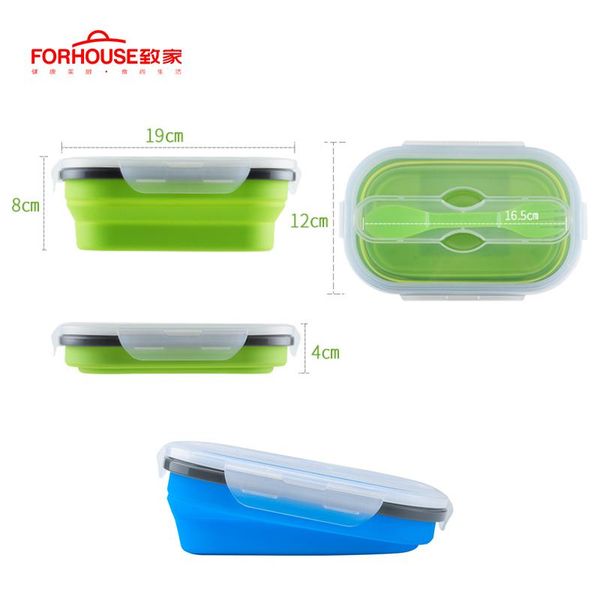 

800ml silicone collapsible lunch box food storage container bento bpa microwavable portable outdoor box with spoon wmtlyk