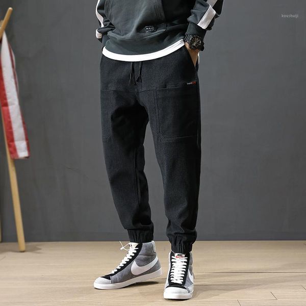 

autumn winter korean style fashion men jeans black loose fit spliced designer harem jeans men cargo pants hip hop joggers1, Blue