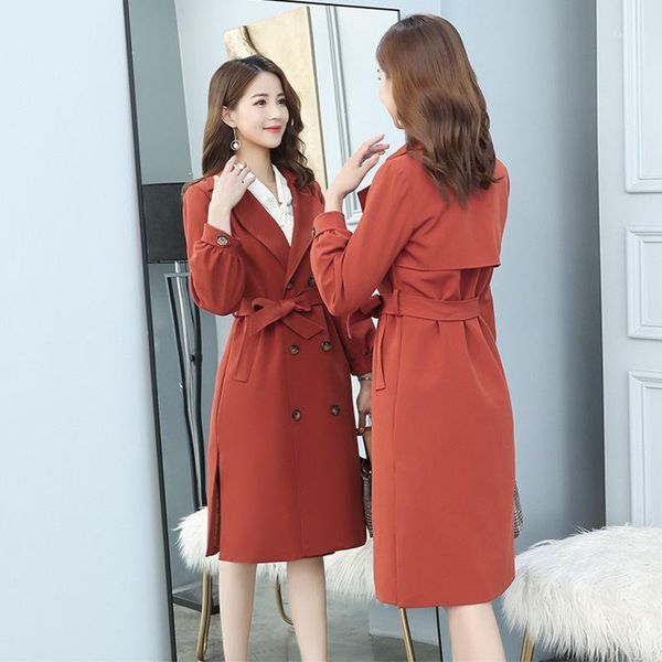 

plus size office lady long trench coats spring women slim double breasted european coats full sleeve black autum women 1, Tan;black