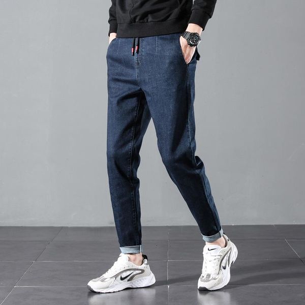 

men's jeans spring fashion casual stretch plus size 6xl 46 elastic waist trousers denim pants male men, Blue