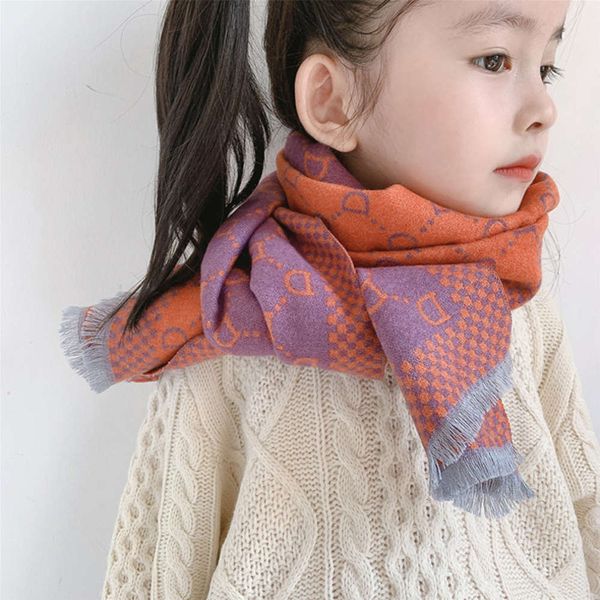 

and d letter autumn cashmere children's winter new baby's jacquard double side tassel long scarf wj8680, Red;brown