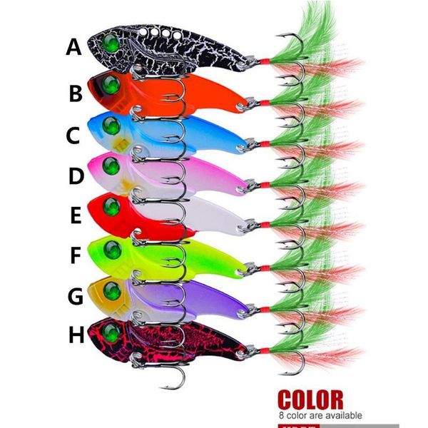 

1pcs metal vib 11g/5.5cm fishing lure vibration spoon hard baits with feather crankbait wobbler swimbait cicada vi qylafq