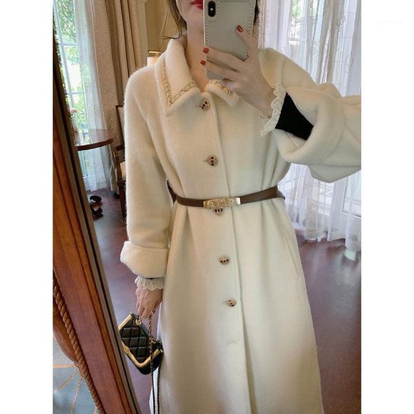 

2020 autumn winter new women's fashion foreign style four-color wool coat temperament trend sweet hepburn wind long woolen coat1, Black
