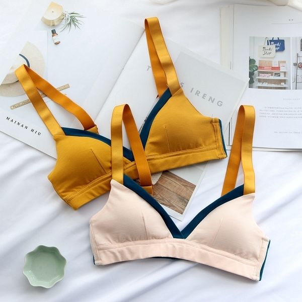 

wriufred women bralette push up cotton underwear wire female bra contrast lingerie triangle cup plus size bras y200415, Red;black
