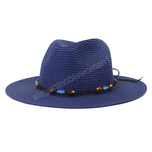 

summer wide brim hat for women men panama beach straw sun hat outdoor uv protection cap chapeau femme, Blue;gray