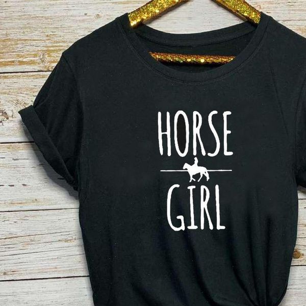 

horse girl letter print t shirt women short sleeve o neck loose tshirt summer women causal tee shirt camisetas mujer, White