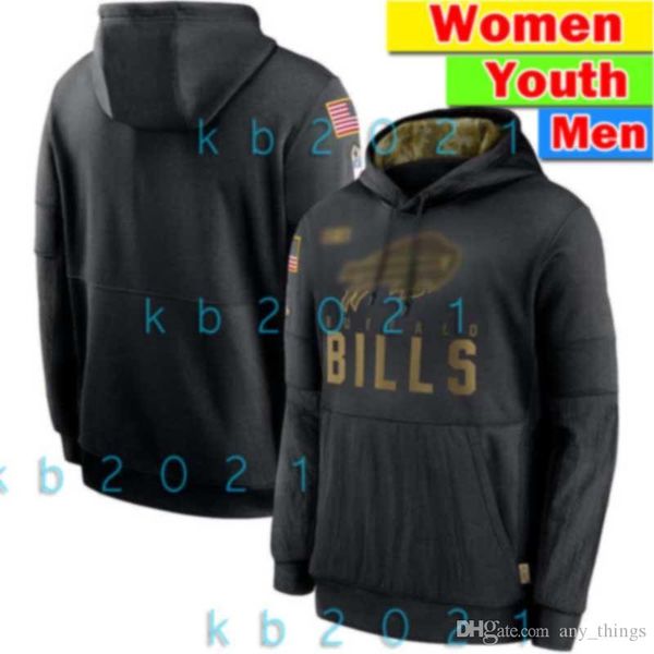 

buffalo bills men woemn youth sweatshirt 2020 salute to service sideline performance pullover football jacket hoodie black, Black;red