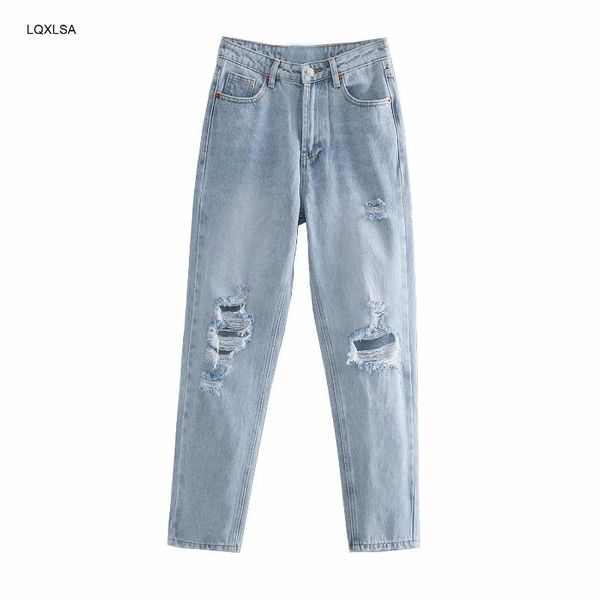 

women's jeans vintage mom high waisted woman ripped boyfriend for women korean style distressed blue denim pants