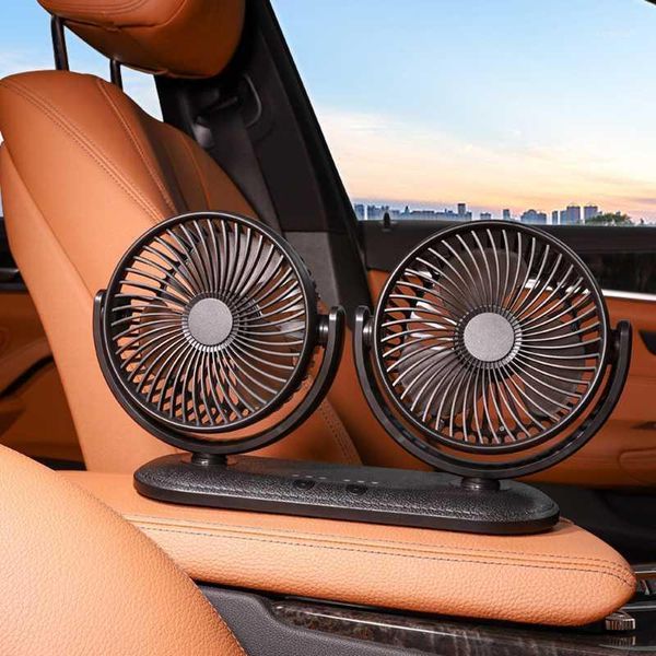 

12/24v portable mini car fan 360 degree all-round adjustable auto air cooling dual head usb fans quiet small deskfan1