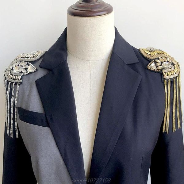 

luxurious tassel epaulet rhinestone shoulder board costume shoulder badge decor for man women n07 20 dropshipping, Gray
