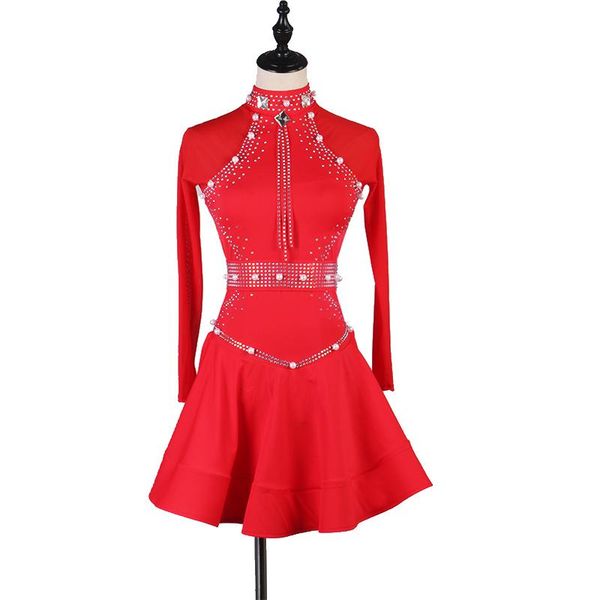 

stage wear latin dance dress lady junior dres competition beads lilac red black royal blue custom lq173, Black;red