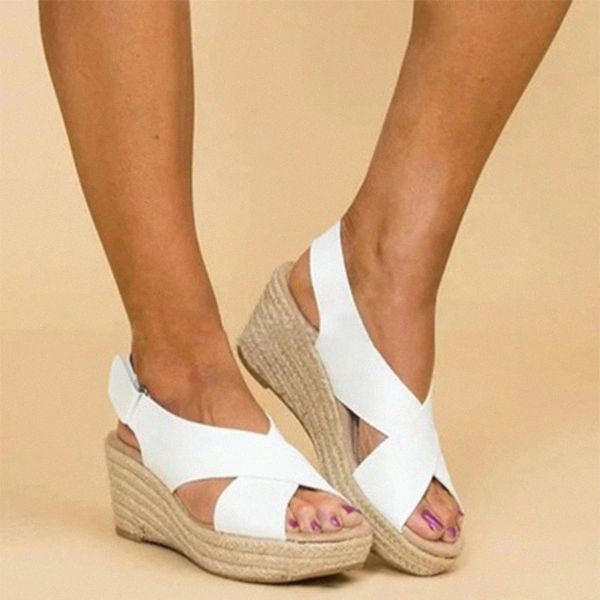 

women wedges sandals summer ladies hemp female casual ankle buckle shoes 2020 woman comfortbale platform footwear plus size #kt4p, Black