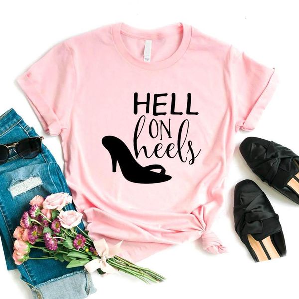 

women t shirt hell on heels print tshirt women short sleeve o neck loose t-shirt ladies causal tee shirt clothes, White
