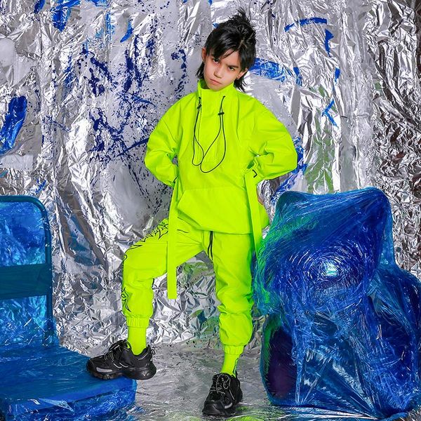 

stage wear fluorescent yellow hip-hop dance costumes for kids ballroom jazz clothing boys performance outfits dqs3810, Black;red