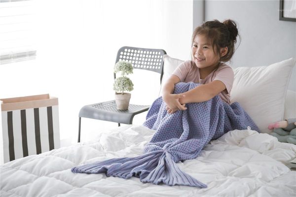 

50*80cm 2021 handmade knitted tail blanket child knit cashmere-like tv sofa christmas gift1 blankets & swaddling