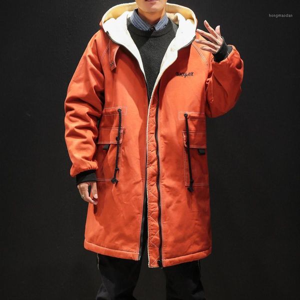 

winter hooded long padded men cotton fleece snow windbreaker warm jacket mens casual street thick outwear hoodies jackets coat1, Black