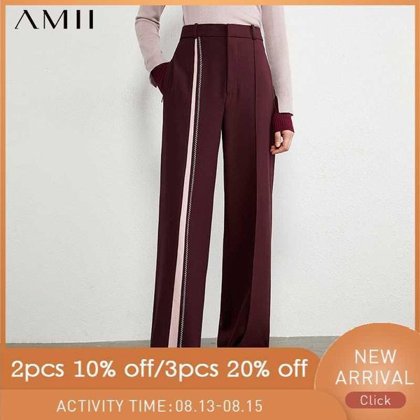 

amii minimalism autumn women's pants fashion high waist spliced loose long suit pants casual female trousers 120202281, Black;white