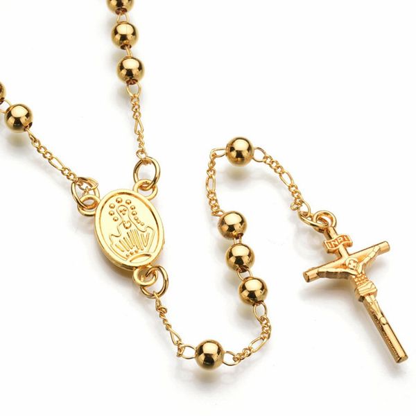 

wholesale fashion religious jewelry necklace 18k gold plated jesus on cross pendant hiphop rosary necklace, Silver