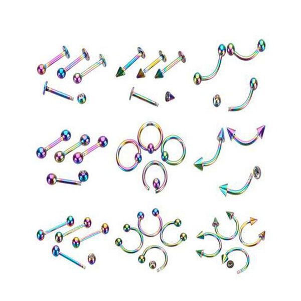 

punk mix 9 стилей лота хирургические нержавеющие стали бровей для бровей для губных круглых языков кольца пирсинг трагусовый хряща серьги ко, Black