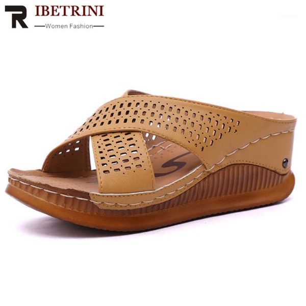 

dress shoes ribetrini retro lady summer sandals round toe sewing hollow high wedges women 2021 slip on daily woman1, Black